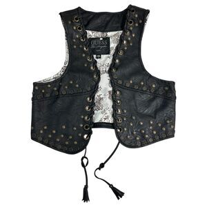 Guess Vintage Faux Vegan Leather Studded Crop Vest Black Size Medium